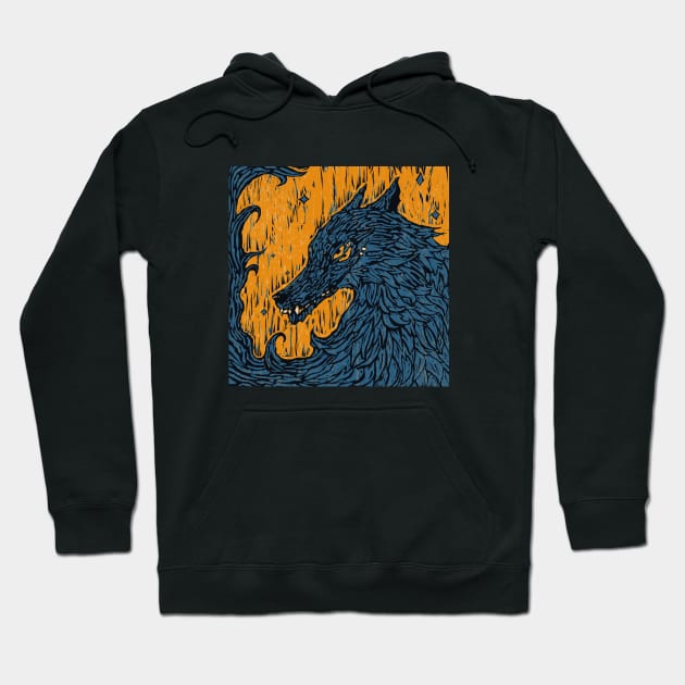 Big, bad, Wolf (Orange & Blue) Hoodie by BlueCrown.PP